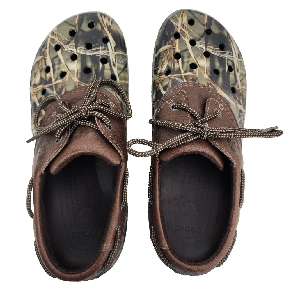 Crocs Mens Camo Leather Islander Pitcrew Sport Clogs Advantage Max 4 HD Size 11